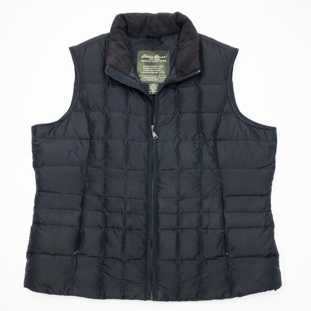 Eddie Bauer Goose Down Vest Men's XL Quilted Puffer Full Zip Outdoors Black